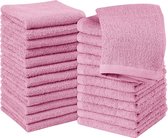 24 Katoen Washandjes Set -100% Ringgesponnen Katoen, Premium Kwaliteit Flannel Gezichtsdoeken, Hoogst Absorberende en Zachte Voelbare Vingertop Handdoeken (Roze)