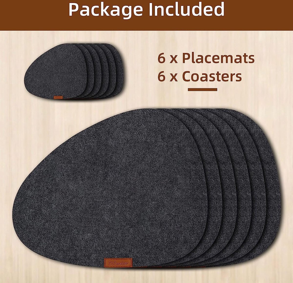 Vilten placemats, onderzetters, set van 12 stuks, hittebestendige antislip placemats voor thuis en restaurant, wasbare placemats, 6 onderzetters (donkergrijs) — cadeau in Wonen & Interieur - foto 2