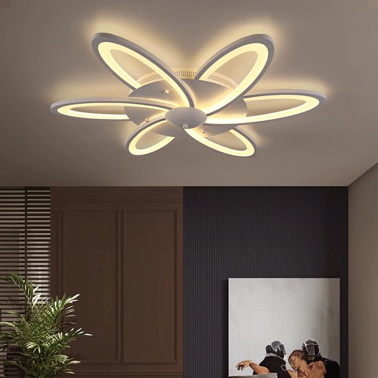 LuxiLamps - 6 Kop Plafondlamp - Kroonluchter - Wit - Woonkamerlamp - Moderne lamp - LED Plafondlamp - Plafonniere
