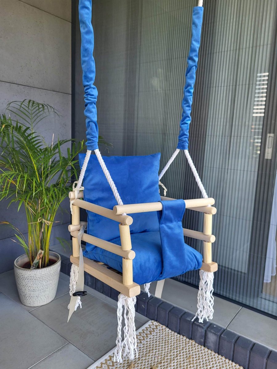 Luxe houten 3 in 1 blauwe meegroei baby schommel en kinder schommel – Baby swing – Schommel die meegroeit met je kindje - Schommelstoel - Schommels - handgemaakt — afbeelding 13