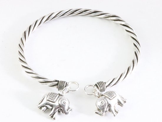 Bracelet clip en argent fin avec éléphants