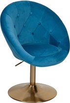 Fauteuil Rootz bleu velours - fauteuil pivotant design doré - Fauteuil club fauteuil tapissé avec dossier - Fauteuil pivotant Fauteuil cocktail Lounge - Fauteuil avec revêtement tissu