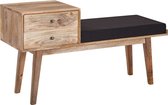Stoffen bank - massief houten bank in retrostijl - gestoffeerde gangbank met opbergruimte - zwart gestoffeerde stoffen opbergbank - kleine gangbank - 120x65x40 cm