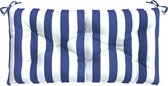 vidaXL - Tuinbankkussen - gestreept - 110x50x7 - cm - stof - wit - en - blauw