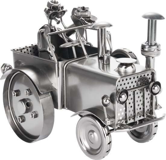 Moderne bierfleshouder flessenstandaard tractor van metaal in zilver hoogte 15 cm lengte 26 cm Moderne bierfleshouder flessenstandaard tractor van metaal in zilver hoogte 15 cm lengte 26 cm
