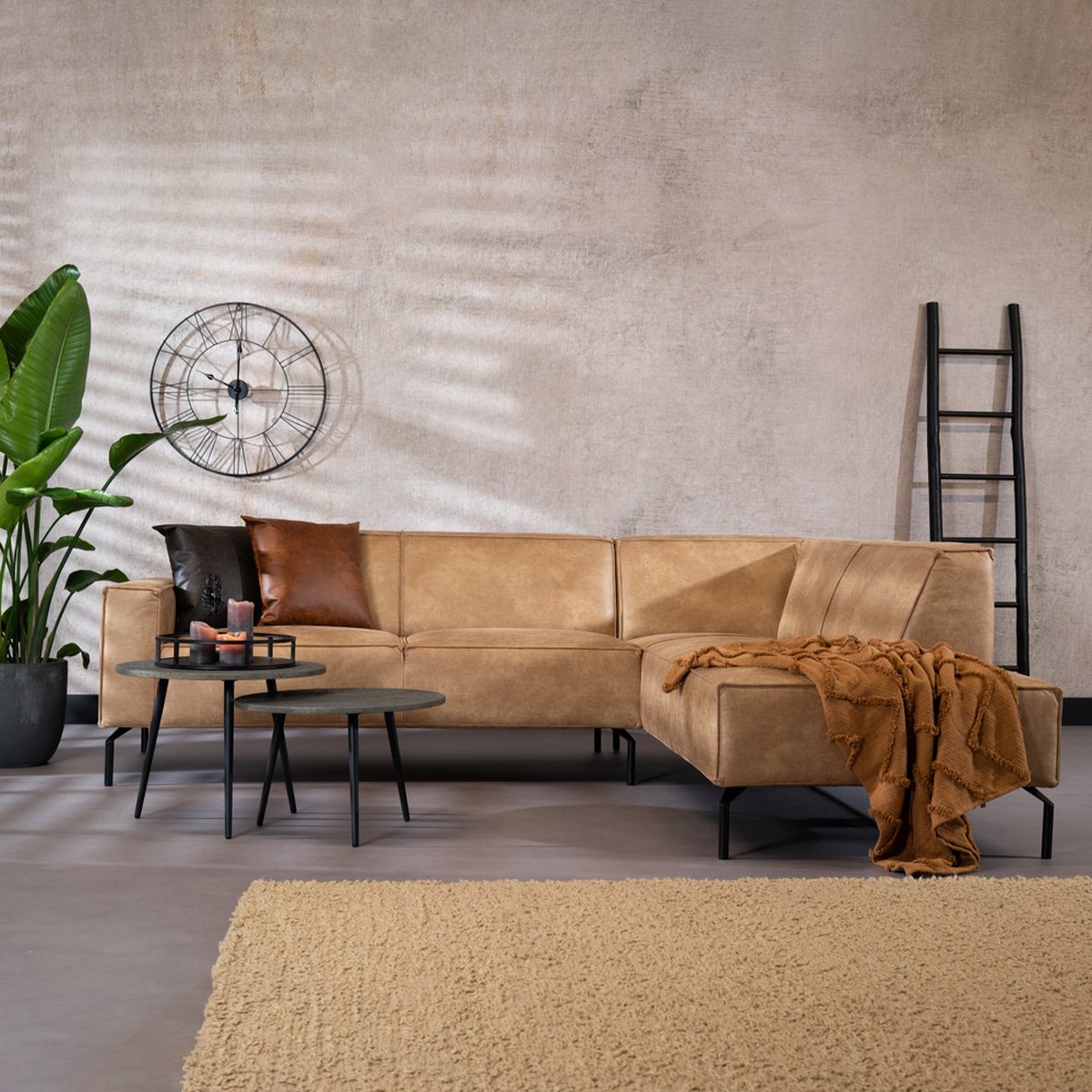 Bronx71® Industriële hoekbank Kansas eco-leer beige rechts