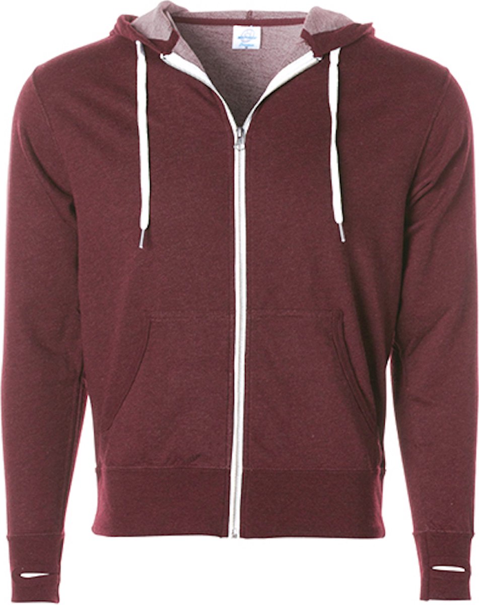 Unisex Zipped Hoodie 'French Terry' met capuchon Burgundy Heather - L