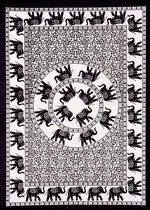 Strandlaken Olifantjes XXL - 210 x 240 cm Bedsprei Wandkleed Strandkleed - Beige Zwart