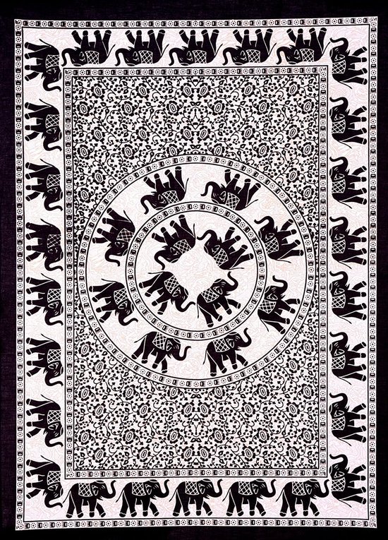 Strandlaken Olifantjes XXL - 210 x 240 cm Bedsprei Wandkleed Strandkleed - Beige Zwart
