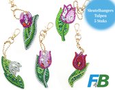 F4B Tulipes Porte-clés Peinture de diamants | Double face | 5 pièces | Fleurs | Bouquet | Nature | Forfait complet