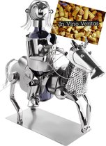 BRUBAKER Wijnfleshouder Ruiter - Metalen Sculptuur Flessenstandaard - 43 cm Metalen Figuur Wijngeschenk voor Paarden en Paardensport Fans met Wenskaart - Wijnrek