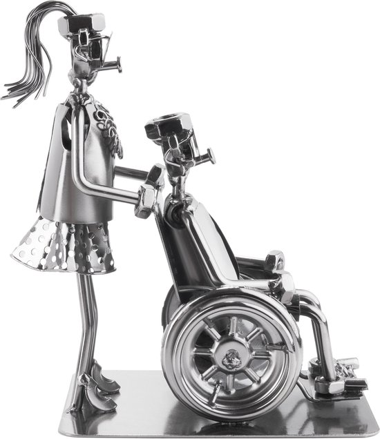 Figurine Métal Homme à Vis Moto Avec Side-Car - Sculpture Vintage 23 Cm - Idée Cadeau Motard