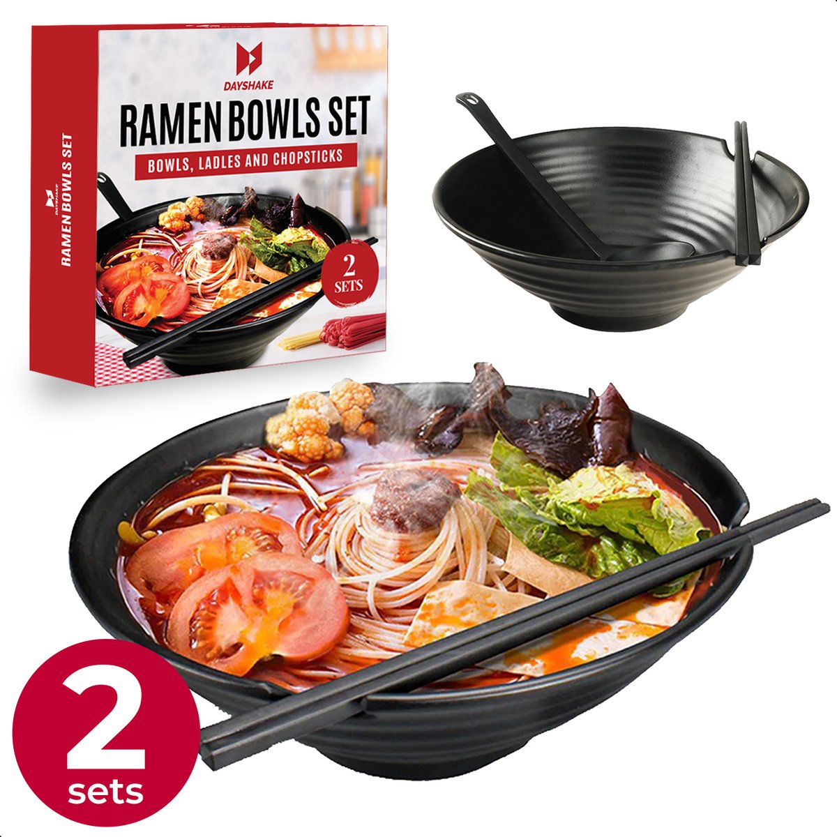 Dayshake Noodle Kom Set - 2 sets - Noodles Ramen Servies - Noodle Bowl - Japanse Ramen Bowl