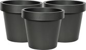 Mega Collections Plantenpot/bloempot - 3x - kunststof - zwart - buiten - D25 x H22 cm