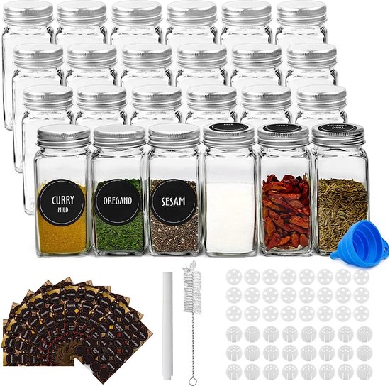 Miorkly 24 kruidenpotjes, vierkant, 120 ml, kruidenpotjes, set met