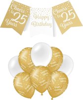Paperdreams Luxe 25 jaar/Happy Birthday feestversiering set - Ballonnen & vlaggenlijnen - wit/goud