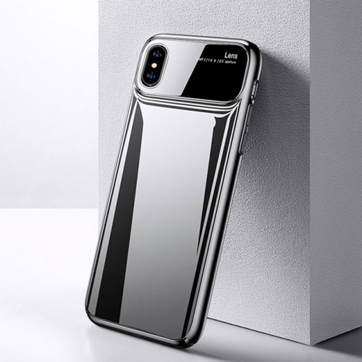 Apple iPhone X/XS TOTU Magic Mirror/ gehard TPU beschermhoes kleur transparent met zwarte randen + gratis screenprotector