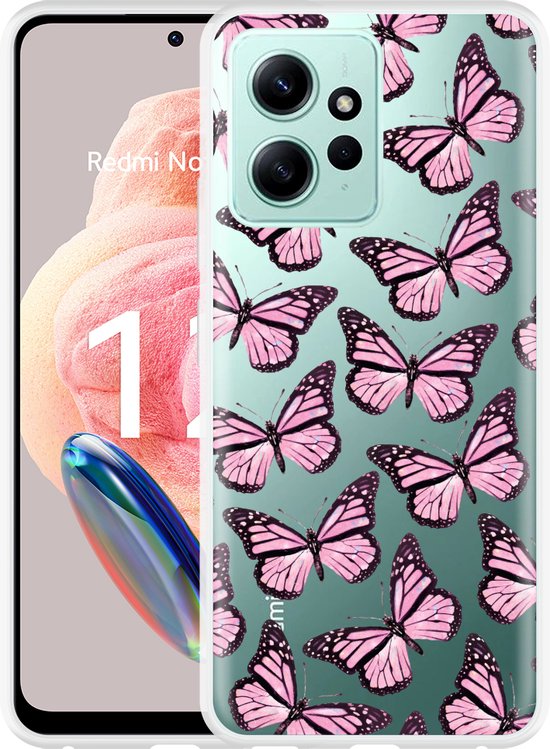 Cazy Hoesje geschikt voor Xiaomi Redmi Note 12 4G Roze Vlinders