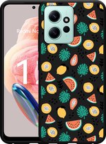 Cazy Hoesje Zwart geschikt voor Xiaomi Redmi Note 12 4G Tropical Fruit