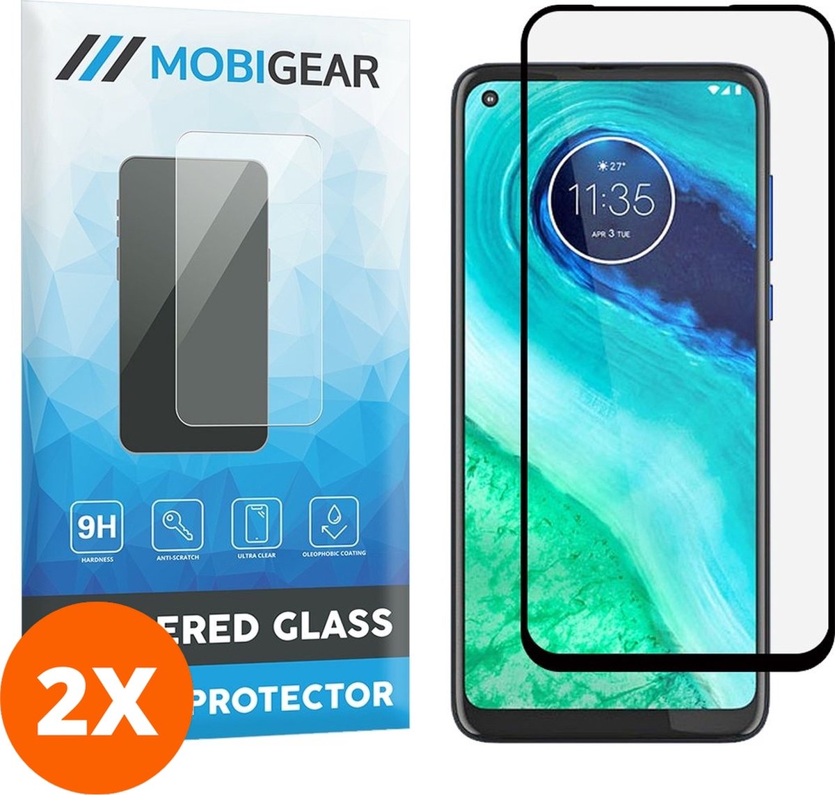 Mobigear Screenprotector geschikt voor Motorola Moto G8 Glazen | Mobigear Premium Screenprotector - Case Friendly - Zwart (2-Pack)
