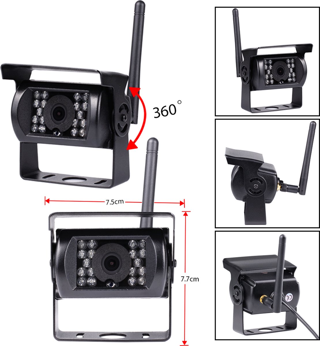 Podofo Draadloos Camerasysteem Voor Achteruitrijden – 7-inch Monitor + IR-nachtzichtcamera, Waterdicht, Geschikt Voor Camper, Auto En Bestelwagen