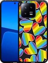 Cazy Hoesje Zwart geschikt voor Xiaomi 13 Regenboog Hartjes