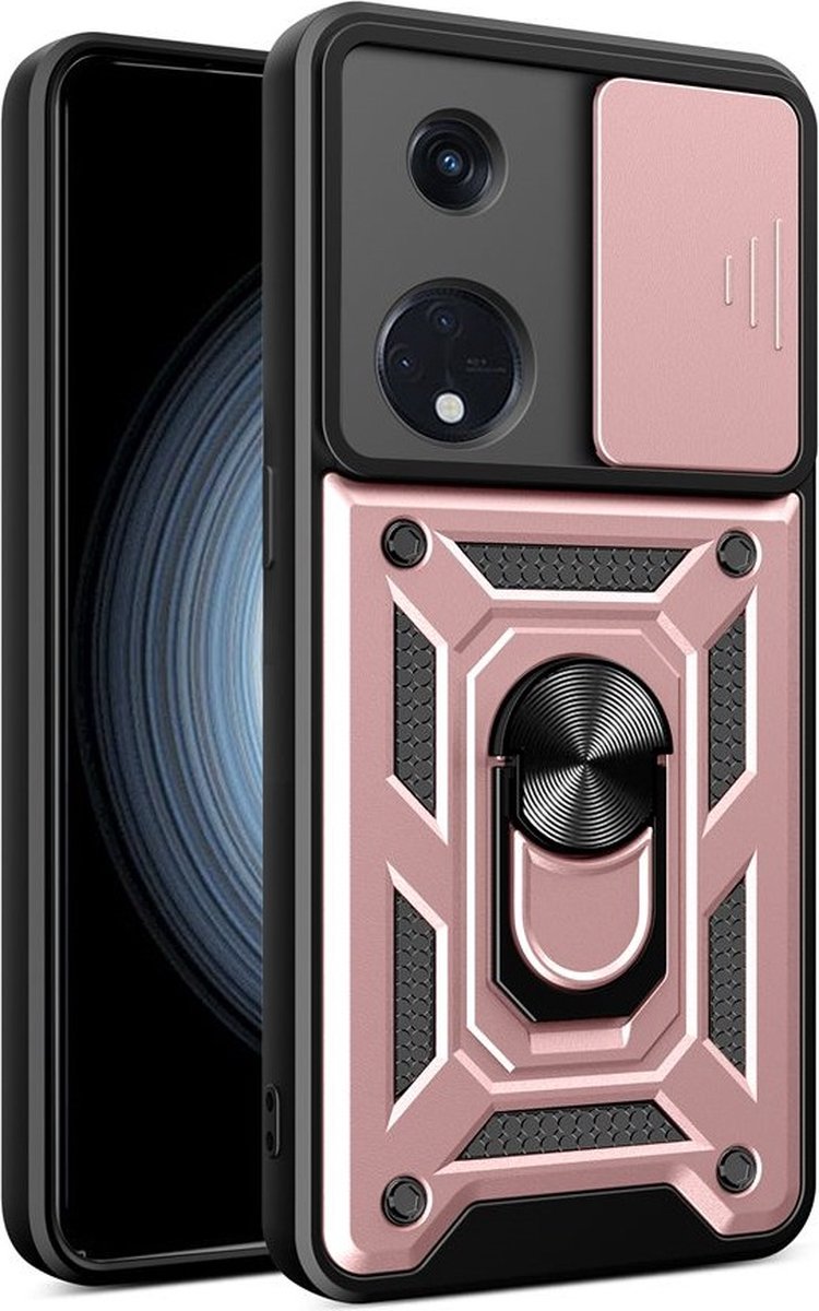 MobyDefend Hoesje - Geschikt voor Oppo Reno8 T - Pantsercase Met Draaibare Ring - Rosé