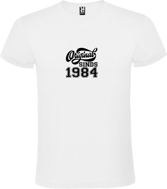 Wit T-Shirt met “Original Sinds 1984 “ Afbeelding Zwart Size XXXXL