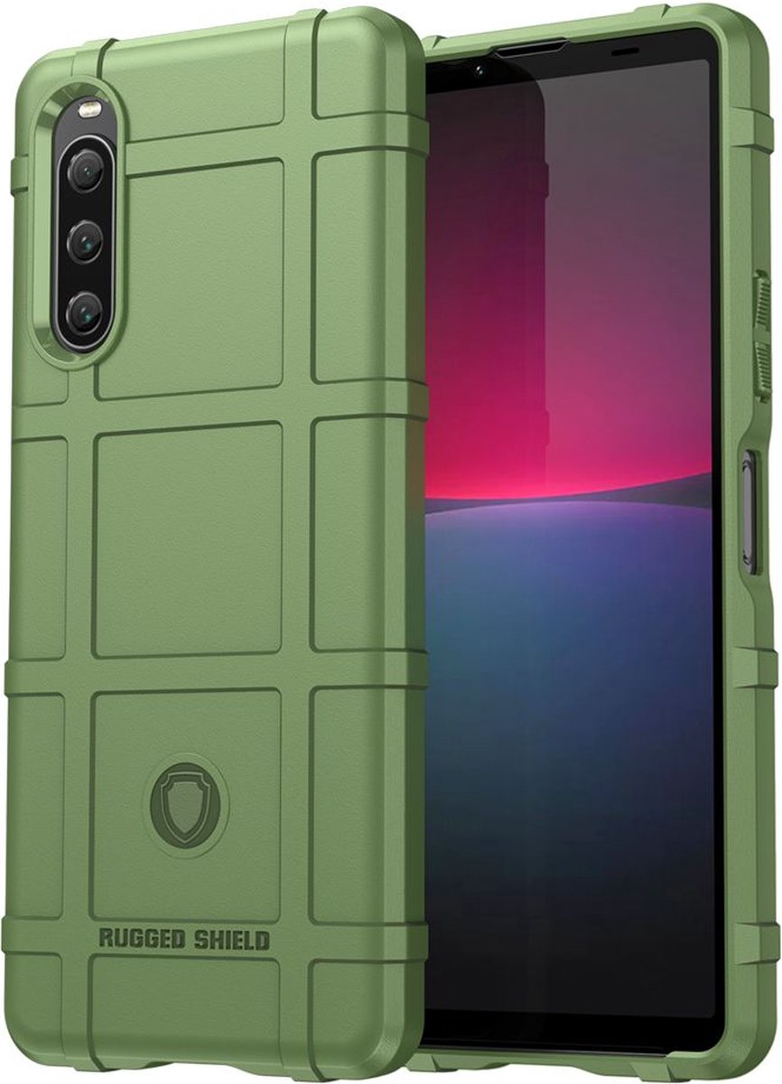 MobyDefend Hoesje - Geschikt voor Sony Xperia 10 V - Rugged Shield TPU Backcover - Groen