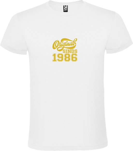 Wit T-Shirt met “Original Sinds 1986 “ Afbeelding Goud Size XXXXL