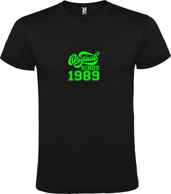 Zwart T-Shirt met “Original Sinds 1989 “ Afbeelding Neon Groen Size XXXXXL