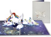 Cartes popup Popcards - Grande carte 3D avec Licorne avec arc-en-ciel, nuages ​​blancs et ciel étoilé. Unicorn Cheval 3D Pop Up Card Carte de vœux 3D