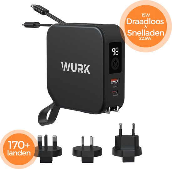 Wurk 5-in-1 PowerPack - Powerbank - Draadloze Oplader - Reisstekker -  Iphone Lader -... | bol.com
