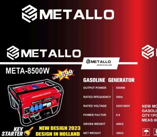 METALLO – AGGREGAAT OP BENZINE-8500W – 38KG – 220/380V - Metallo