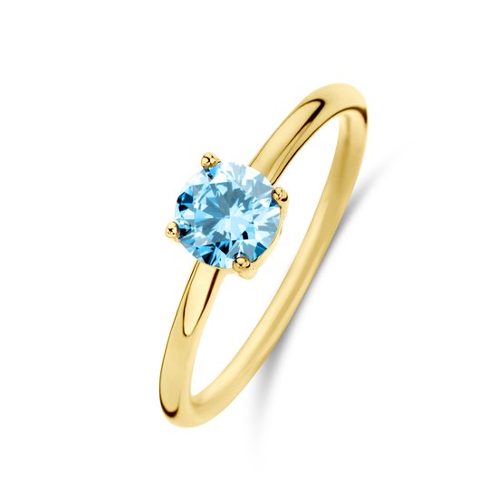 New Bling 9NB-0888-52 Zilveren Ring - Dames - Zirkonia - Rond - 6 mm - Blauw - Maat 52 - 1,76 mm - Zilver - Gold Plated (Verguld/Goud op Zilver)