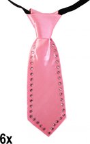 6x Mini cravate rose avec strass 20cm - Fête à thème Festival pride fun party