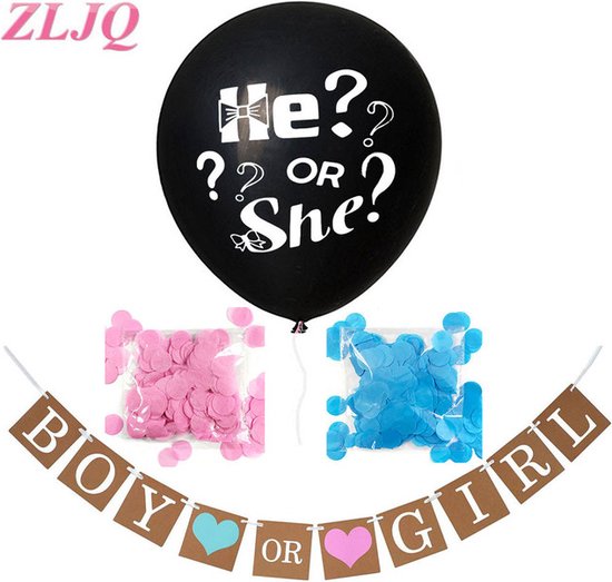36 Inch - Zwart - Geslacht - He or She - Onthullen - Ballon - Roze - Blauw - Confetti - Baby - Verjaardagsfeestje - Decoraties - Voor Kinderen - Jongen Of Meisje - ballon