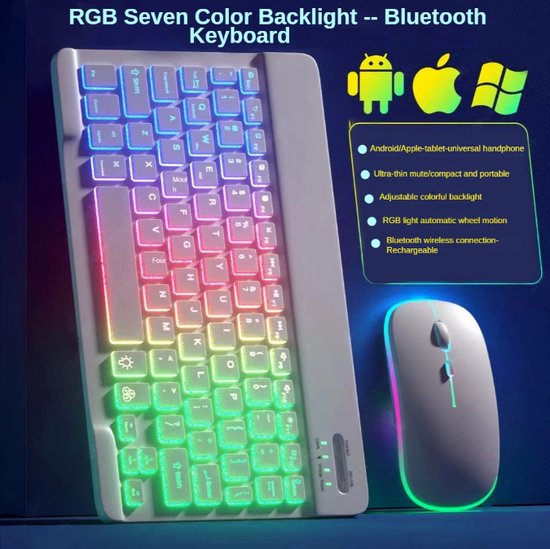 Tablet Bluetooth-toetsenbord met LED-licht, oplaadbaar draadloos toetsenbord voor pad en telefoon transparante kleur (roze Tablet Bluetooth-toetsenbord met LED-licht, oplaadbaar draadloos toetsenbord voor pad en telefoon transparante kleur (roze