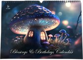 Verjaardagskalender Magic Mushrooms XXL - Kalender 35x25 cm - Groot Formaat - Magische Paddestoelen Verjaardagskalenders - Jaarkalender zonder Jaartal - Wandkalender - Full Bloom