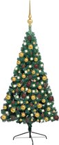 vidaXL - Kunstkerstboom - met - verlichting - en - kerstballen - half - 180 - cm - groen