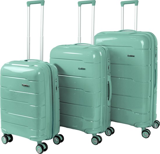Qualité pp Premium - Ensemble valise - Ensemble chariot 3 pièces - bagage à main et grand - Florence - Vert foncé