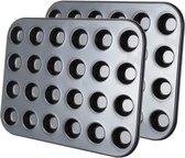 2-delige mini-muffinvorm voor 24 muffins, mini-bakplaat voor muffins, muffinplaat, mini-cupcakevorm, muffin bakvorm, anti-aanbaklaag, koolstofstaal, 38.5 x 26 cm