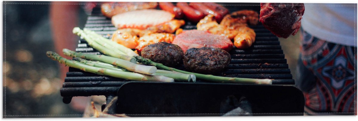 Vlag - Barbecue - Vlees - Groenten - Kolen - Natuur - 60x20 cm Foto op Polyester Vlag