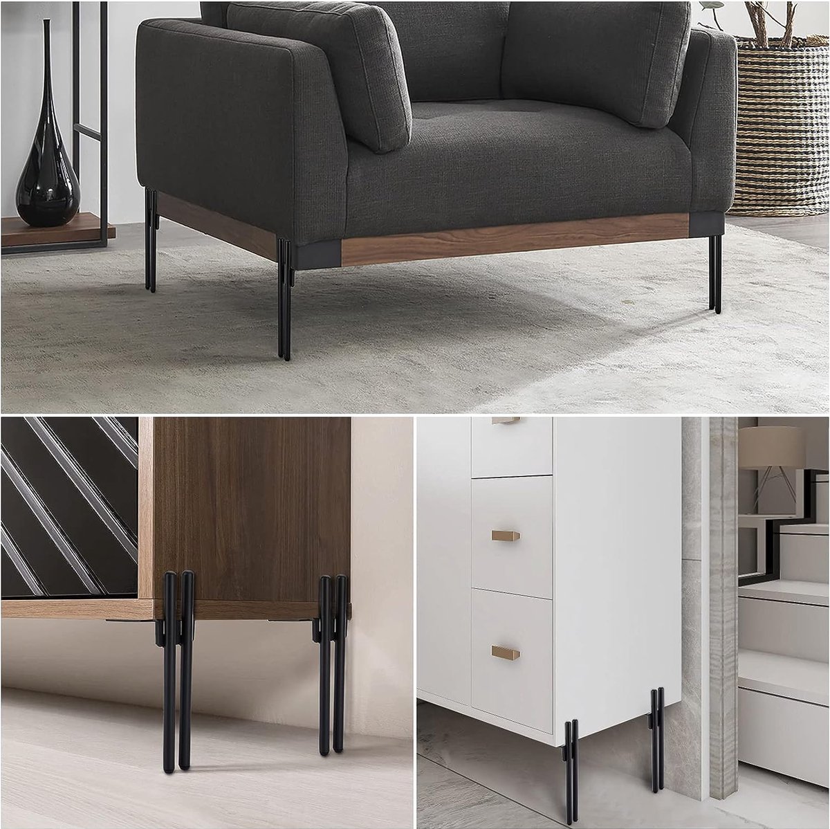 4 meubelpoten van metaal, goudkleurig, moderne bankvoet, 18 cm voet voor salontafel, tv-kast, badkamerkast met schroeven vloerbescherming stille antislip basis 4 meubelpoten van metaal, goudkleurig, moderne bankvoet, 18 cm voet voor salontafel, tv-kast, badkamerkast met schroeven vloerbescherming stille antislip basis