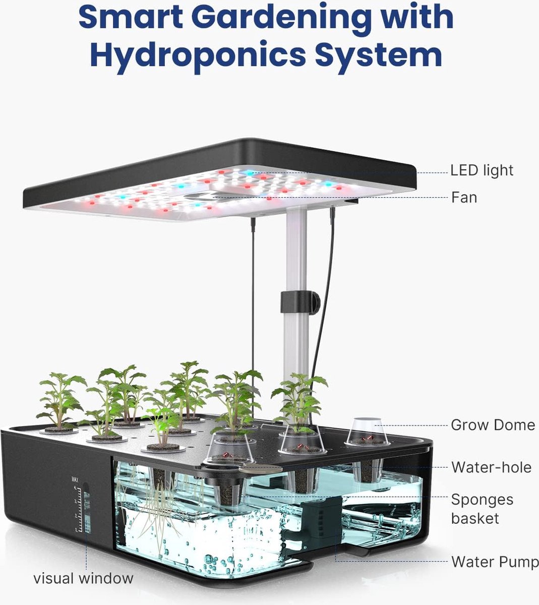 Système de culture hydroponique, kit de jardin d'herbes aromatiques  d'intérieur avec lumière de culture, système de culture de plantes  d'intérieur pour la maison et la cuisine