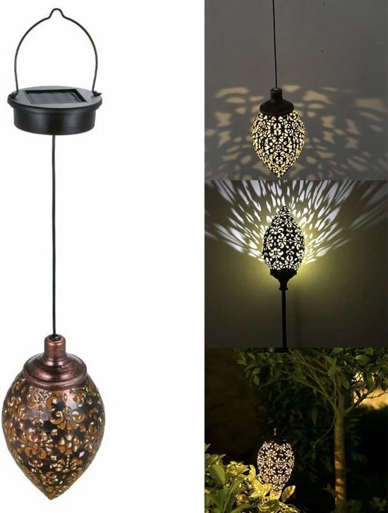 Lanterne Orientale Suspendue Solar - Eclairage Solaire Jardin - Lampe Suspendue - Éclairage extérieur - Métal - Bronze