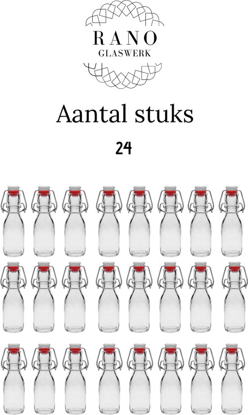 RANO - 24x beugelfles 100ml | porseleinen dop | Luchtdicht | fles met beugelsluiting | beugelflessen | weckfles | inmaakfles | sapfles | glazen flesjes met dop | decoratie