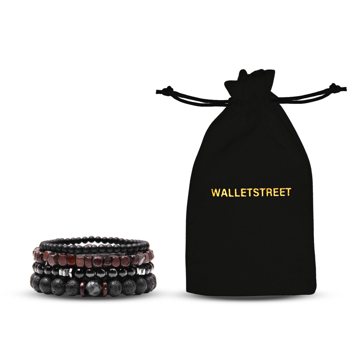 Walletstreet Multi Armband Natuursteen set Heren - Bruin/Zwart/Grijs-voor mannen en vrouwen-Kerstcadeau-Ideale geschenk