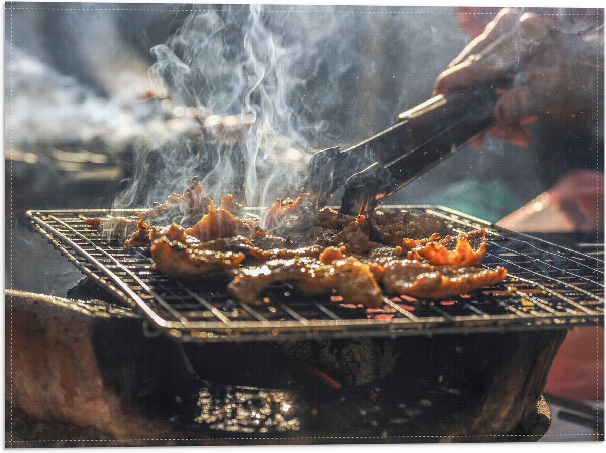 Vlag - Barbecue - Kool - Rook - Tang - Vlees - Bakken - Eten - Buiten - 40x30 cm Foto op P