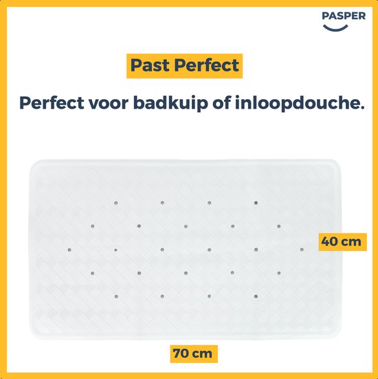 Badmat wit antislip mat 40 x 70 cm - Pasper - douchemat - voor bad en douche - Pasper